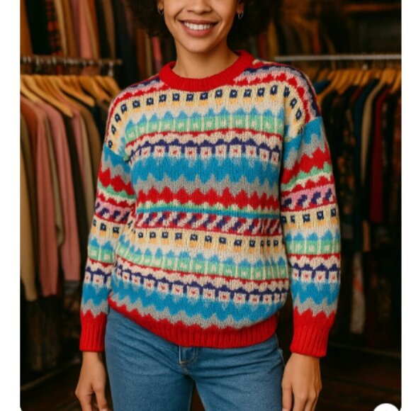Diane Von Furstenberg Sweaters - Diane Von Furstenberg Sweater L Multicolor Geometric Knit Pullover Retro Cozy